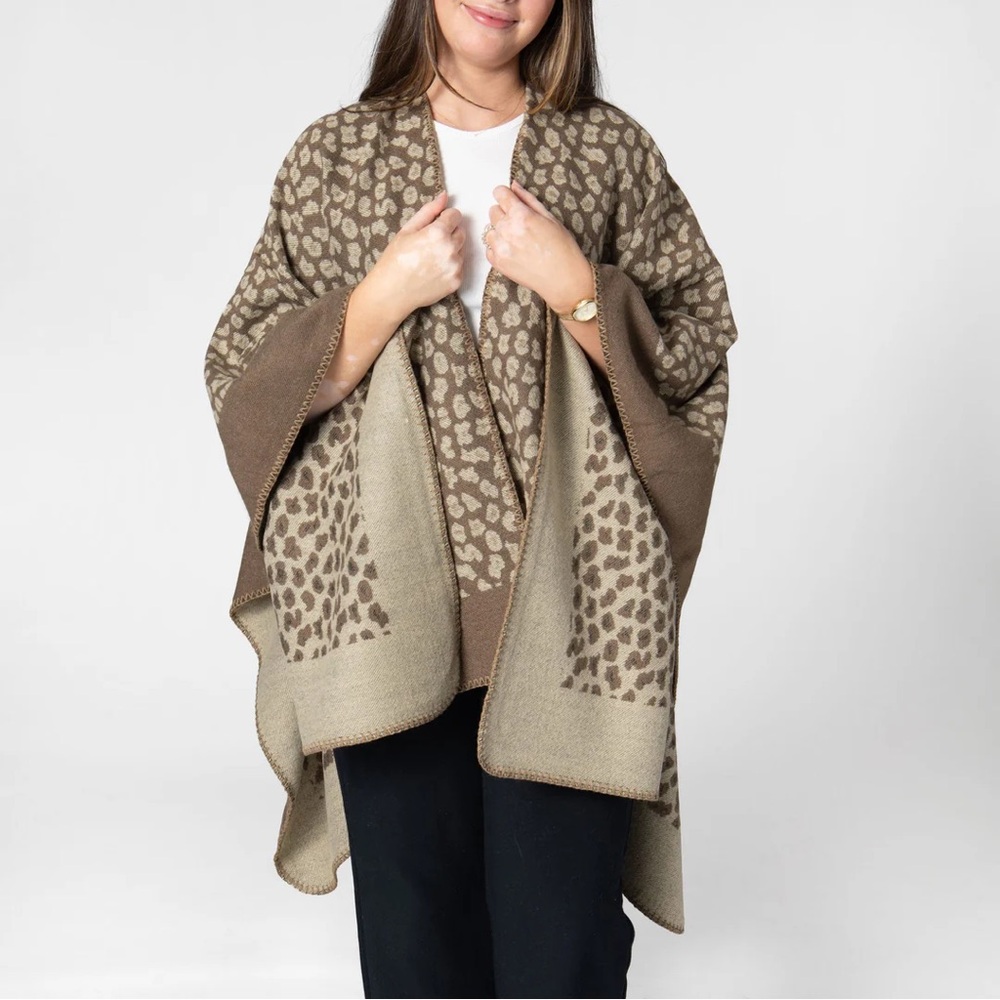 NWT San Diego Hat Co Marybeth - Womens Jacquard Leopard Open Front Poncho